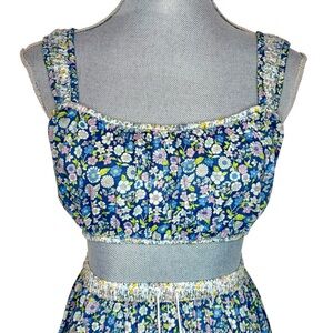 American Eagle Floral Crop Top Blue Cottagecore Small